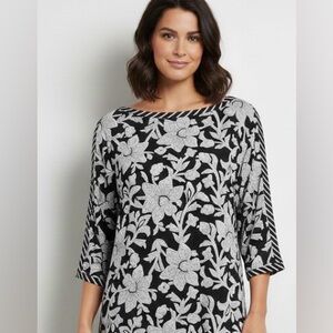 Chicos Floral Batik and Stripe Blouse